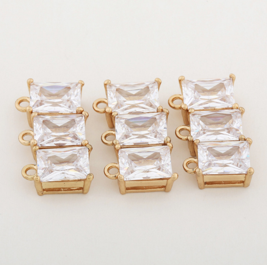 3 pcs 24k gold plated cubic white square zircon brass pendant spacer beads  brass caps brass connector Xaxe.com