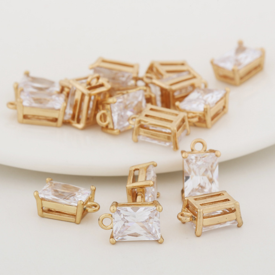 3 pcs 24k gold plated cubic white square zircon brass pendant spacer beads  brass caps brass connector Xaxe.com