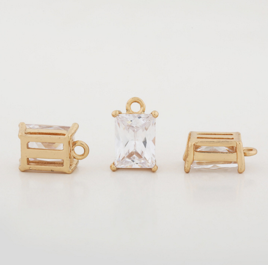 3 pcs 24k gold plated cubic white square zircon brass pendant spacer beads  brass caps brass connector Xaxe.com