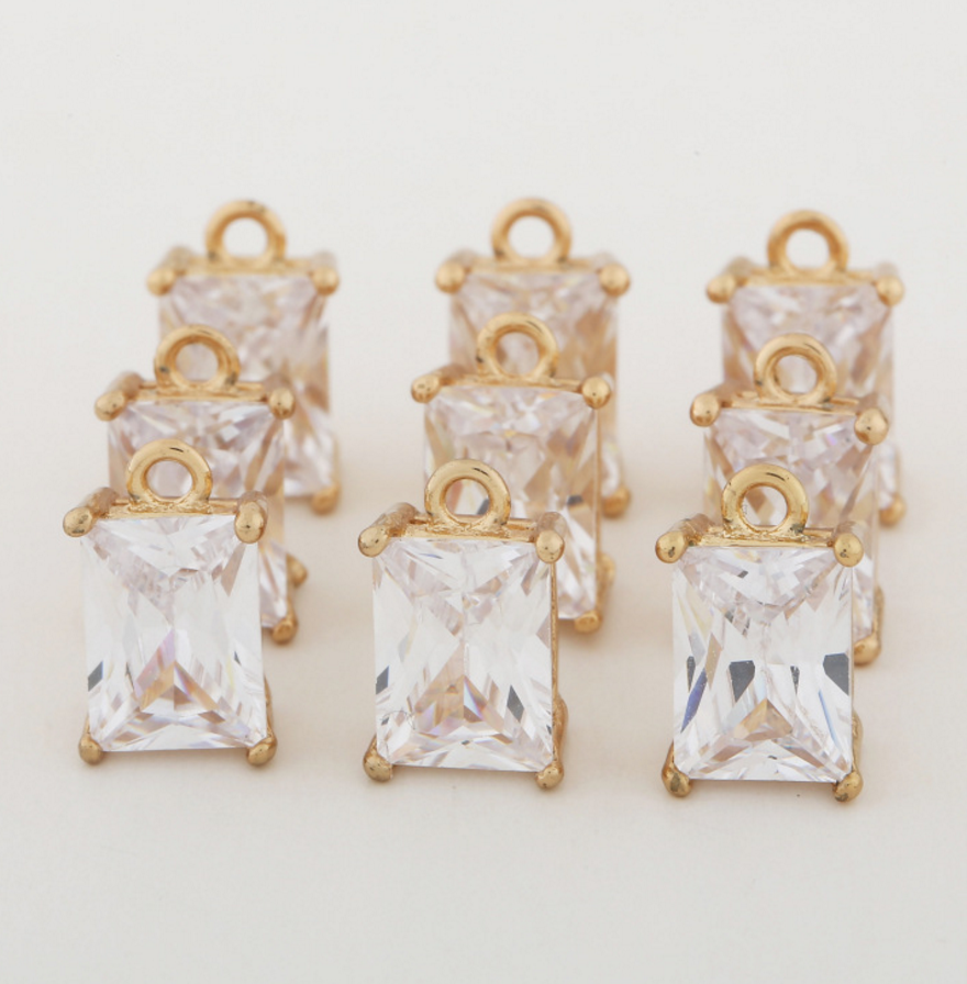 3 pcs 24k gold plated cubic white square zircon brass pendant spacer beads  brass caps brass connector Xaxe.com