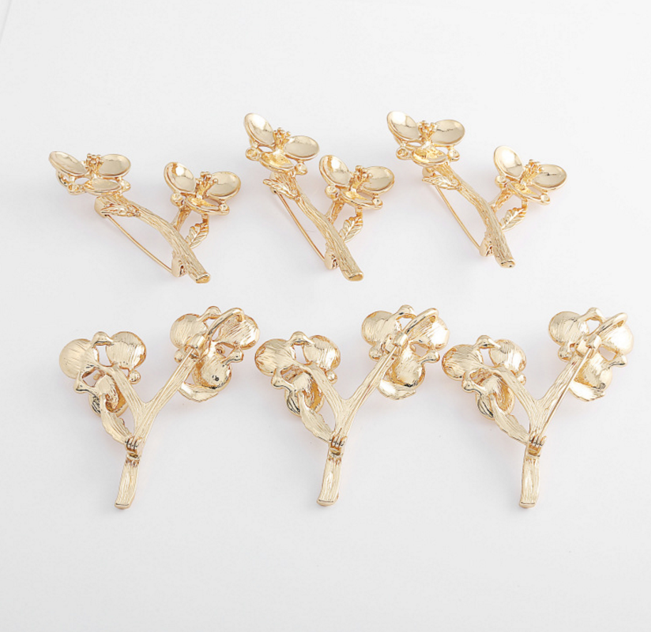 3 pcs 24k gold plated plump flower pin brooch brass spacer beads  brass caps brass connector Xaxe.com