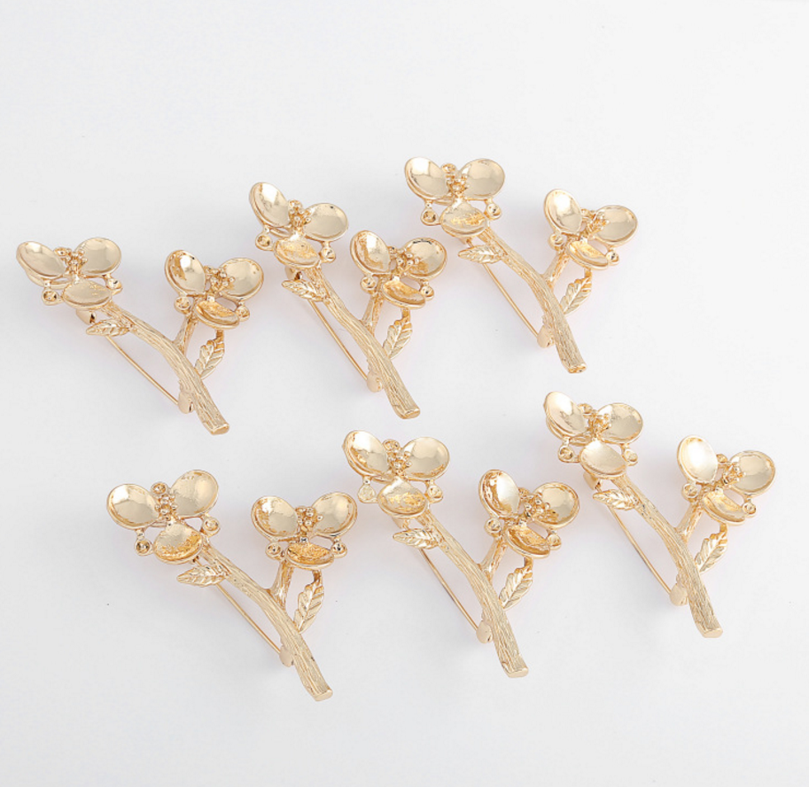 3 pcs 24k gold plated plump flower pin brooch brass spacer beads  brass caps brass connector Xaxe.com