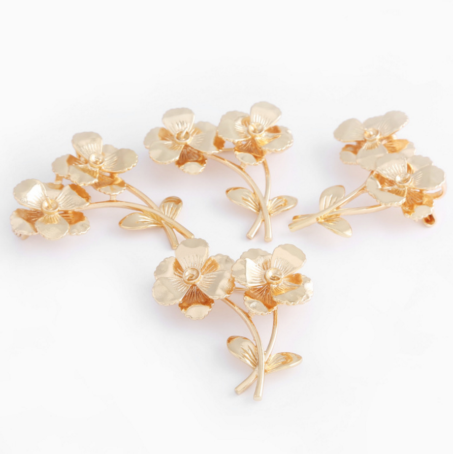 3 pcs 24k gold plated rose flower brooch pin pendant brass spacer beads  brass caps brass connector Xaxe.com