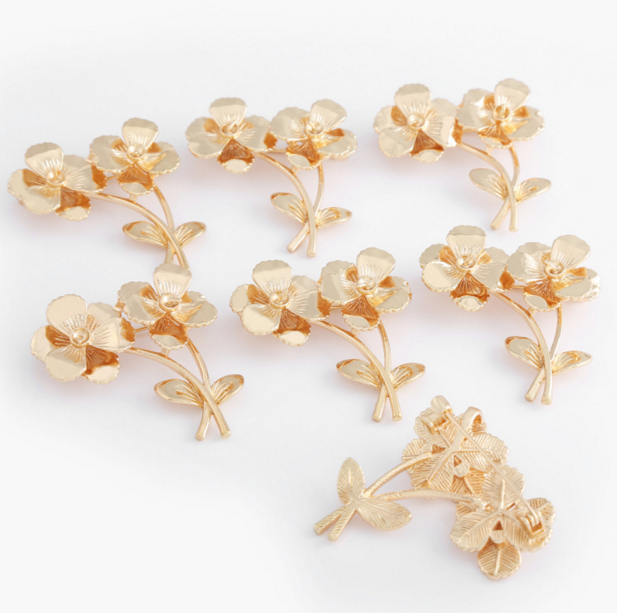 3 pcs 24k gold plated rose flower brooch pin pendant brass spacer beads  brass caps brass connector Xaxe.com