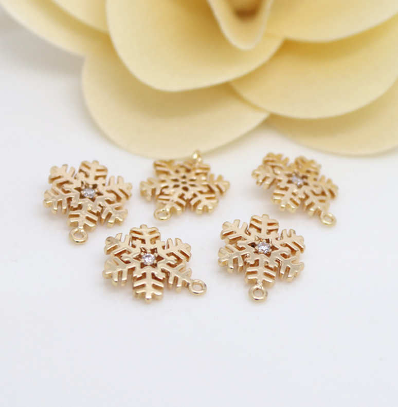 3 pcs 24k gold plated snow flakes brass caps brass bead brass spacer brass pendant zirconia Xaxe.com