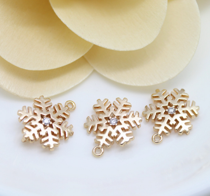 3 pcs 24k gold plated snow flakes brass caps brass bead brass spacer brass pendant zirconia Xaxe.com