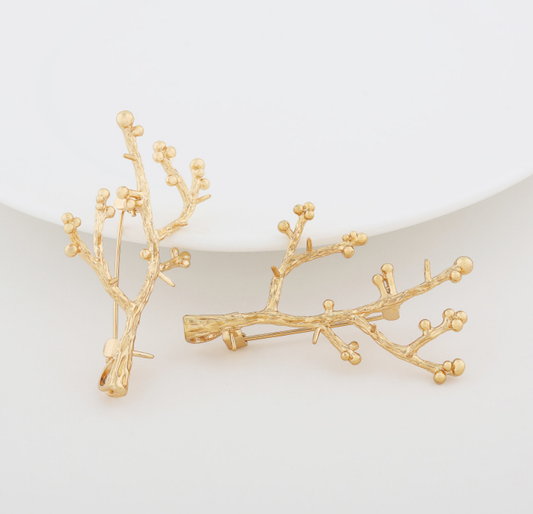 3 pcs 24k gold plated the branch pin brooch brass spacer beads  brass caps brass connector Xaxe.com