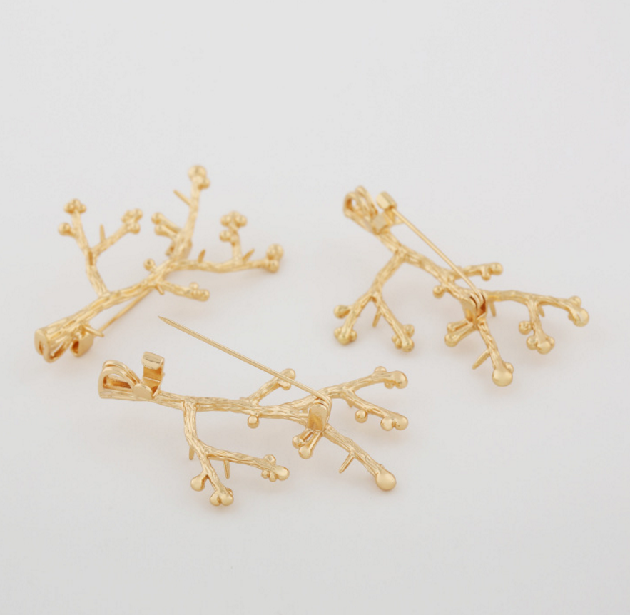 3 pcs 24k gold plated the branch pin brooch brass spacer beads  brass caps brass connector Xaxe.com