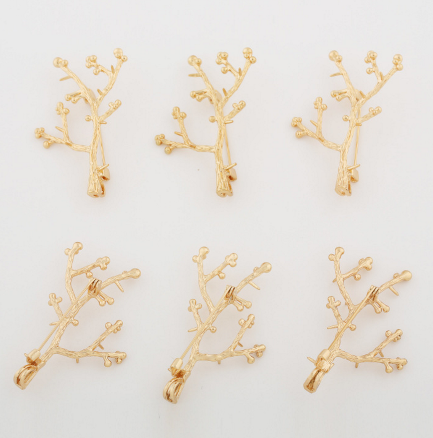 3 pcs 24k gold plated the branch pin brooch brass spacer beads  brass caps brass connector Xaxe.com