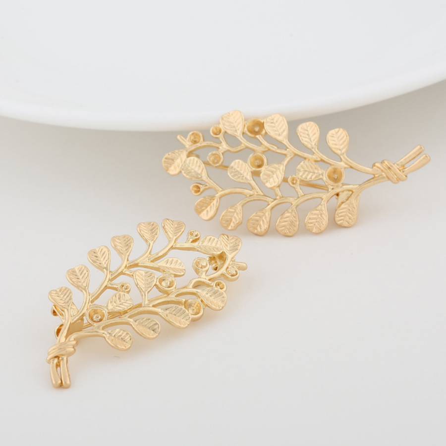 3 pcs 24k gold plated the leaves floral pin brooch brass spacer beads  brass caps brass connector Xaxe.com