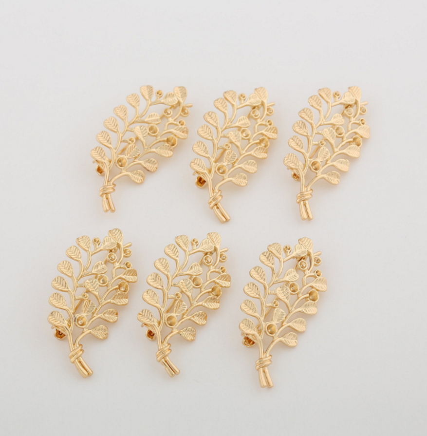 3 pcs 24k gold plated the leaves floral pin brooch brass spacer beads  brass caps brass connector Xaxe.com