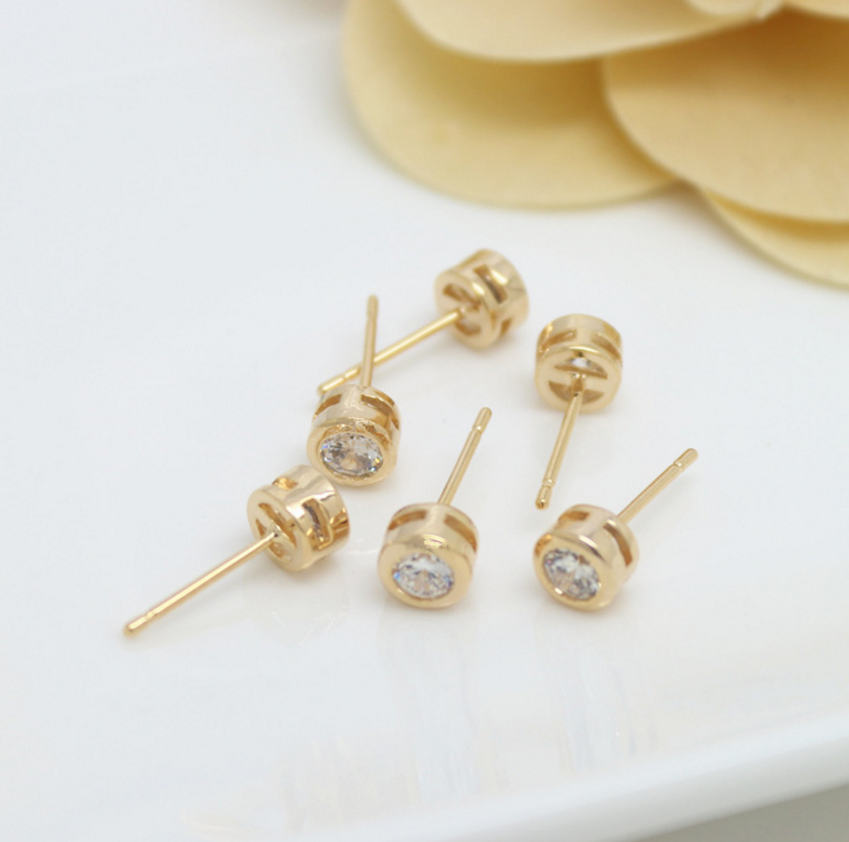 3 pcs 24k gold plated white zircon earring brass spacer beads  brass caps brass connector Xaxe.com