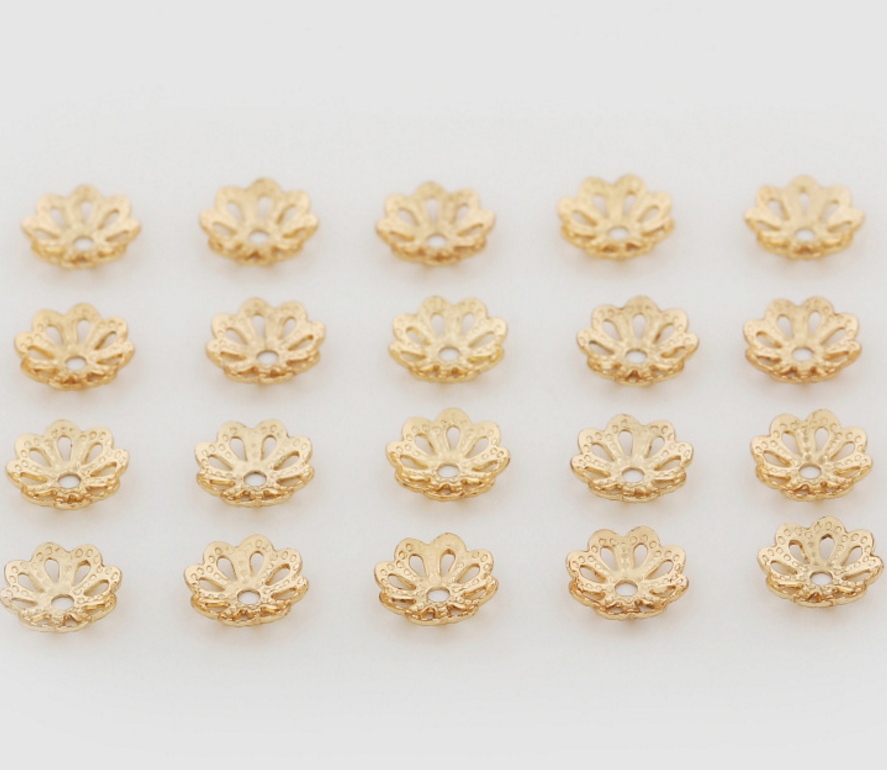 30 PCS 6 mm BRASS CAPS 24K GOLD PLATED GOLD TONE BRASS FINDINGS BRASS SPACERS BRASS BEADS Xaxe.com