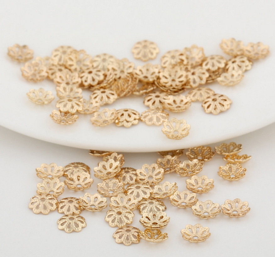 30 PCS 6 mm BRASS CAPS 24K GOLD PLATED GOLD TONE BRASS FINDINGS BRASS SPACERS BRASS BEADS Xaxe.com