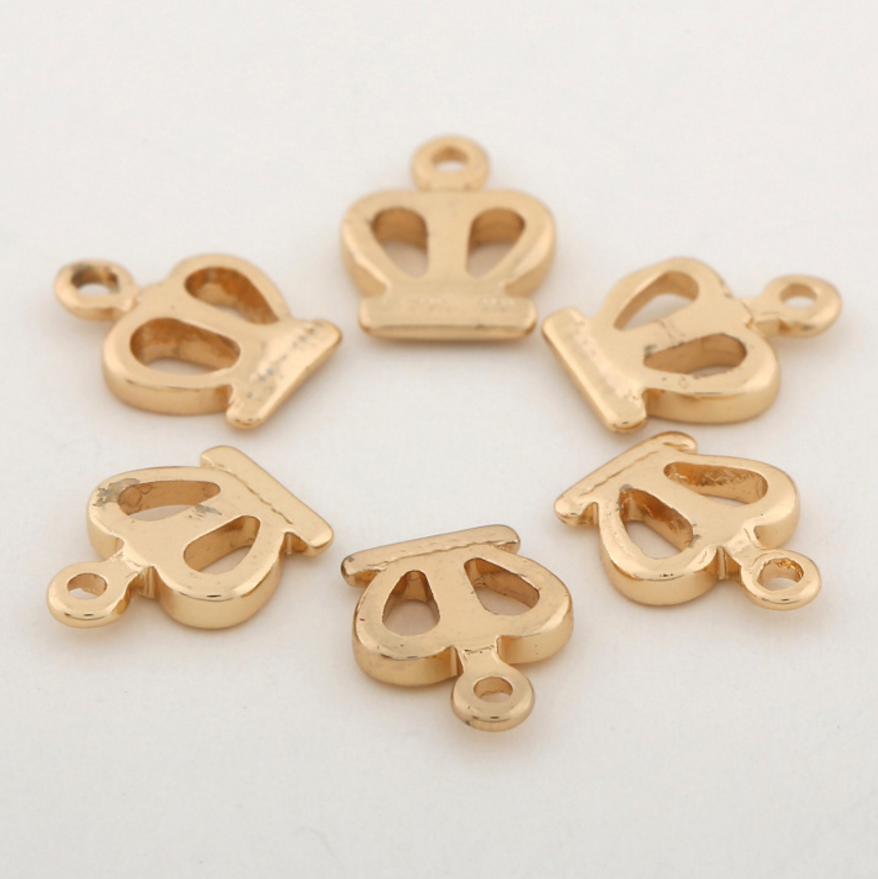 30 pcs 24k gold plated flat crown pendant brass spacer beads  brass caps brass connector Xaxe.com