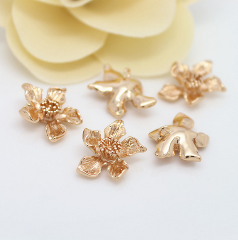 5 pcs 24k gold plated Blossom brass spacer beads  brass caps brass connector Xaxe.com