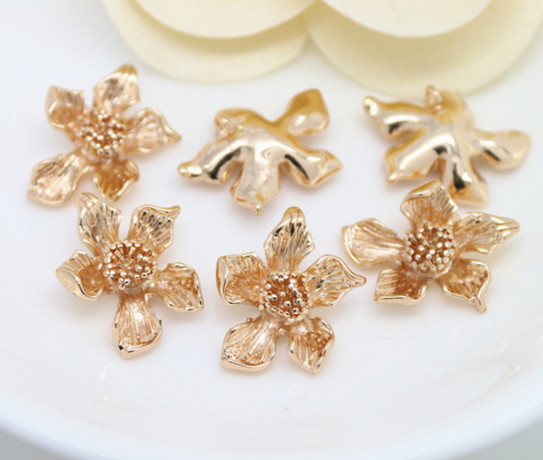 5 pcs 24k gold plated Blossom brass spacer beads  brass caps brass connector Xaxe.com