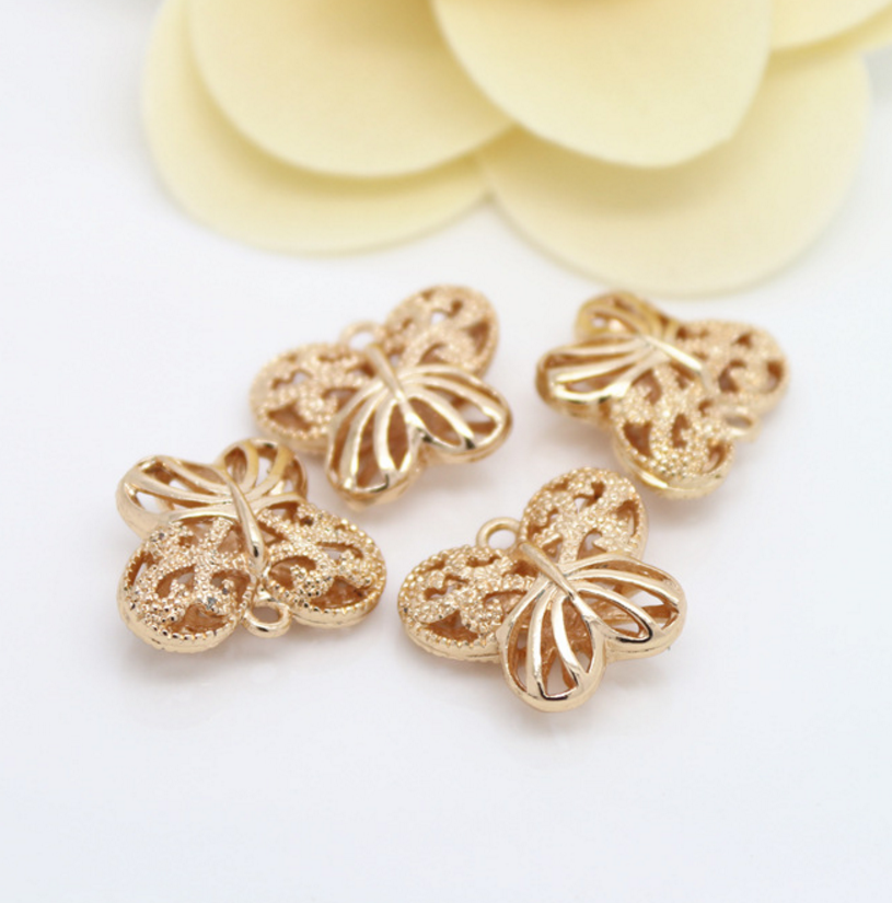 5 pcs 24k gold plated Butterfly brass spacer beads  brass caps brass connector Xaxe.com