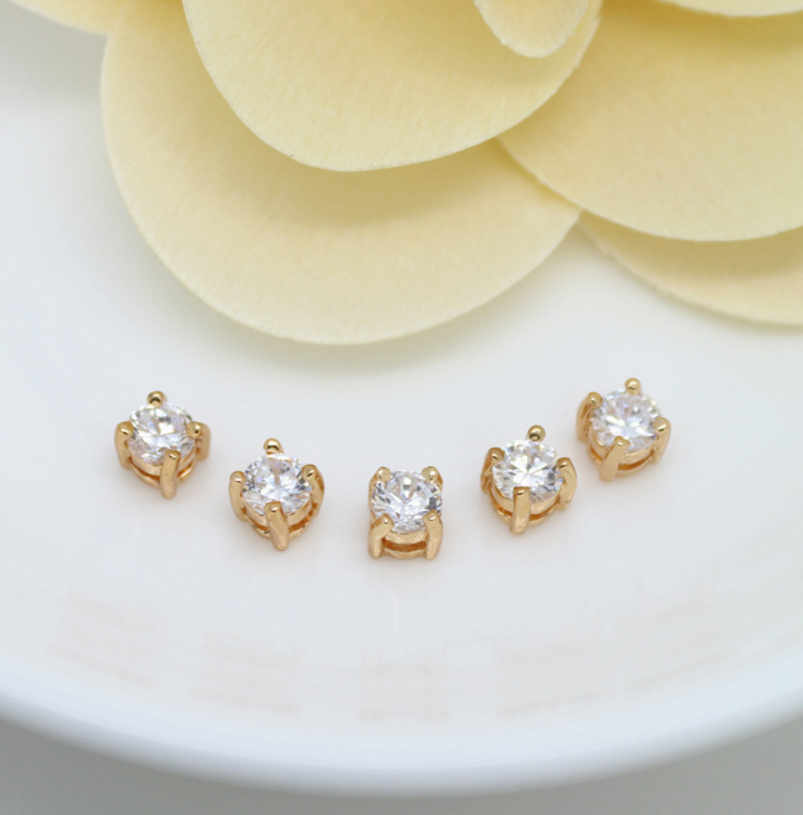 5 pcs 24k gold plated Cubic zircon brass spacer beads  brass caps brass connector Xaxe.com