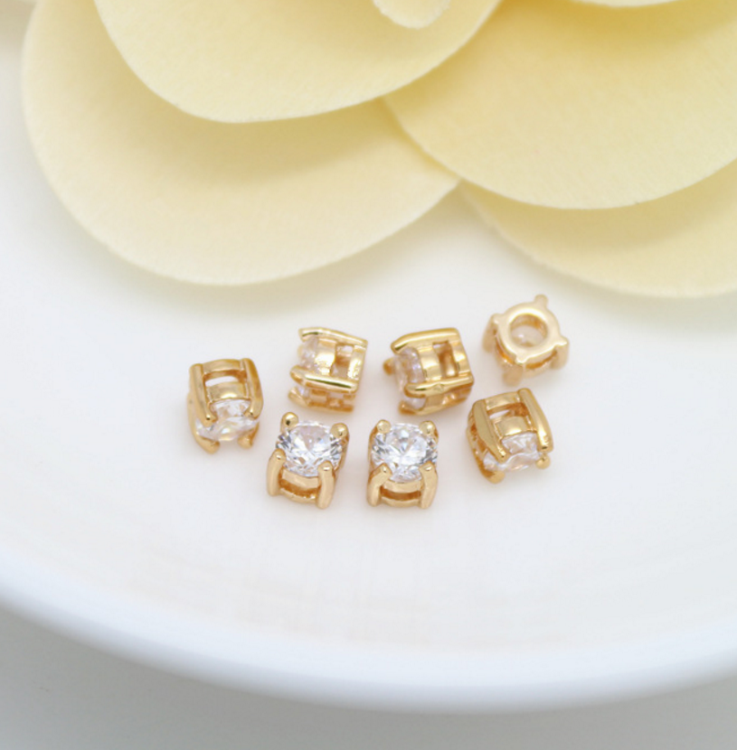 5 pcs 24k gold plated Cubic zircon brass spacer beads  brass caps brass connector Xaxe.com