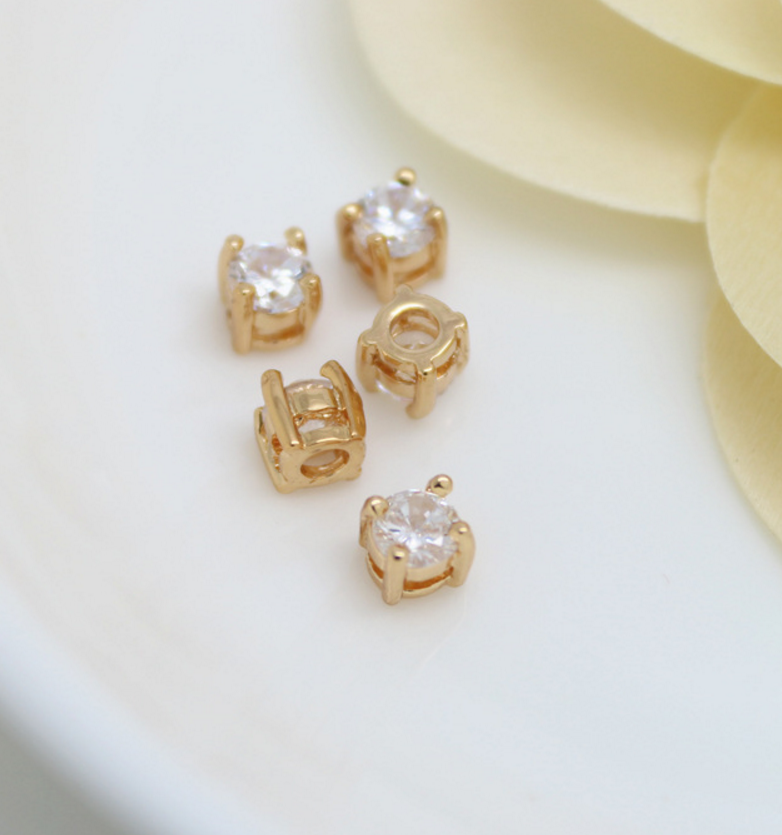 5 pcs 24k gold plated Cubic zircon brass spacer beads  brass caps brass connector Xaxe.com