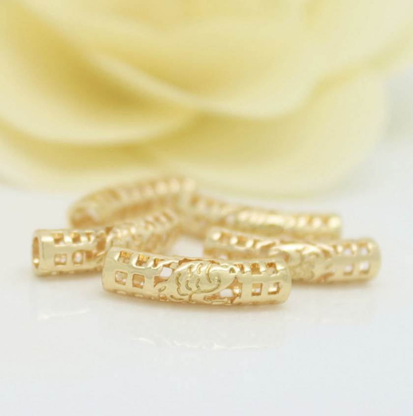 5 pcs 24k gold plated Hollow curve tube brass spacer beads  brass caps brass connector Xaxe.com