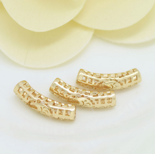 5 pcs 24k gold plated Hollow curve tube brass spacer beads  brass caps brass connector Xaxe.com