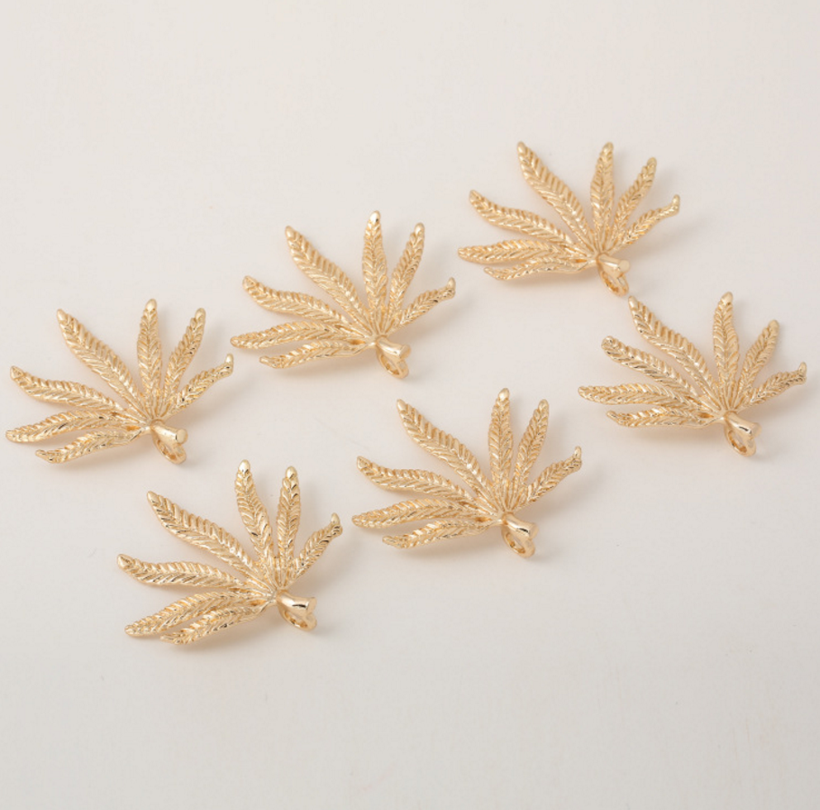 5 pcs 24k gold plated The leaf pendant brass spacer beads  brass caps brass connector Xaxe.com
