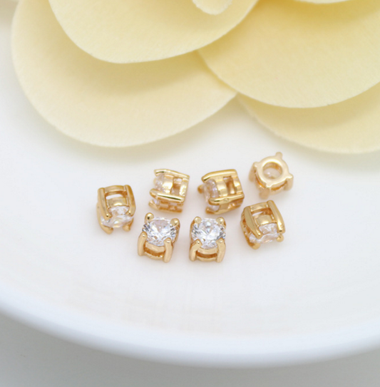 5 pcs 24k gold plated Zircon brass spacer beads  brass caps brass connector Xaxe.com