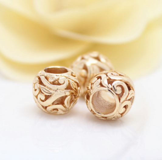 5 pcs 24k gold plated big hole size floral brass spacer beads  brass caps brass connector Xaxe.com