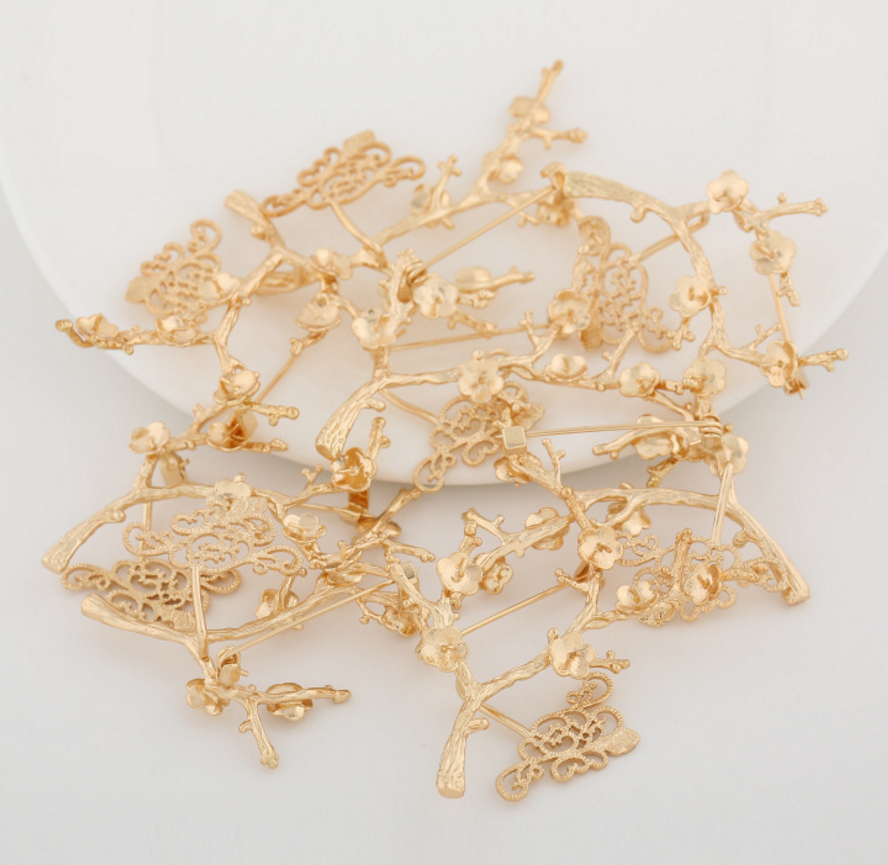 5 pcs 24k gold plated branches brass pin boocher spacer beads  brass caps brass connector Xaxe.com