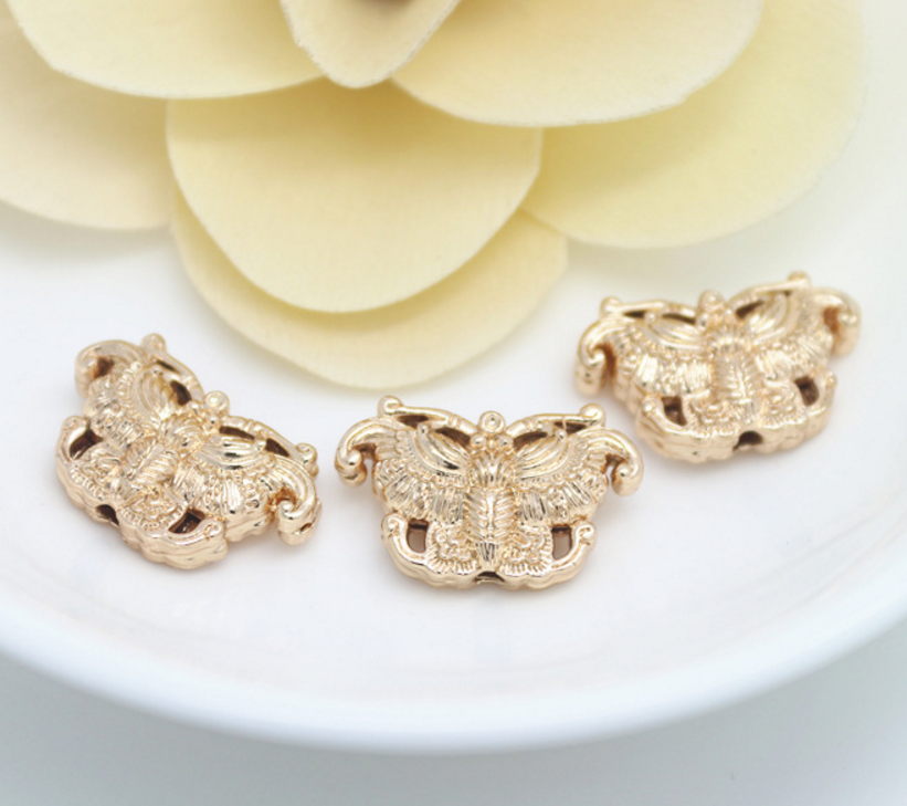 5 pcs 24k gold plated  brass butterfly spacer beads  brass caps brass connector Xaxe.com