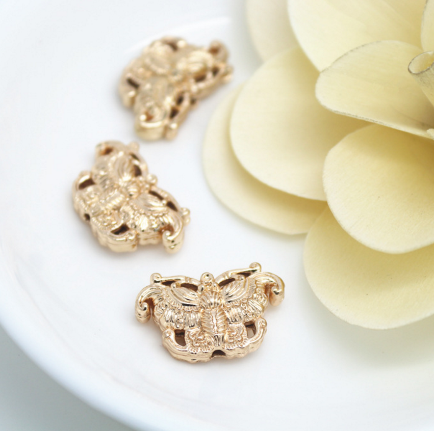 5 pcs 24k gold plated  brass butterfly spacer beads  brass caps brass connector Xaxe.com