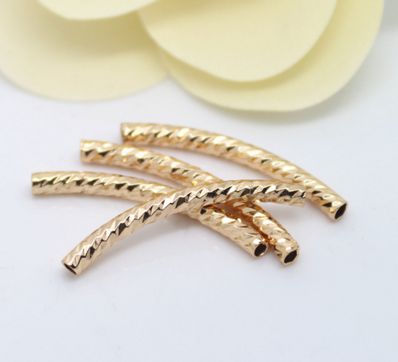 5 pcs 24k gold plated brass curved noodle tube connectors Xaxe.com