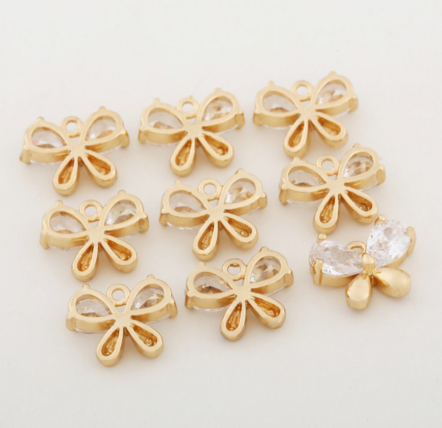 5 pcs 24k gold plated butterfly leaf pendant brass spacer beads  brass caps brass connector Xaxe.com