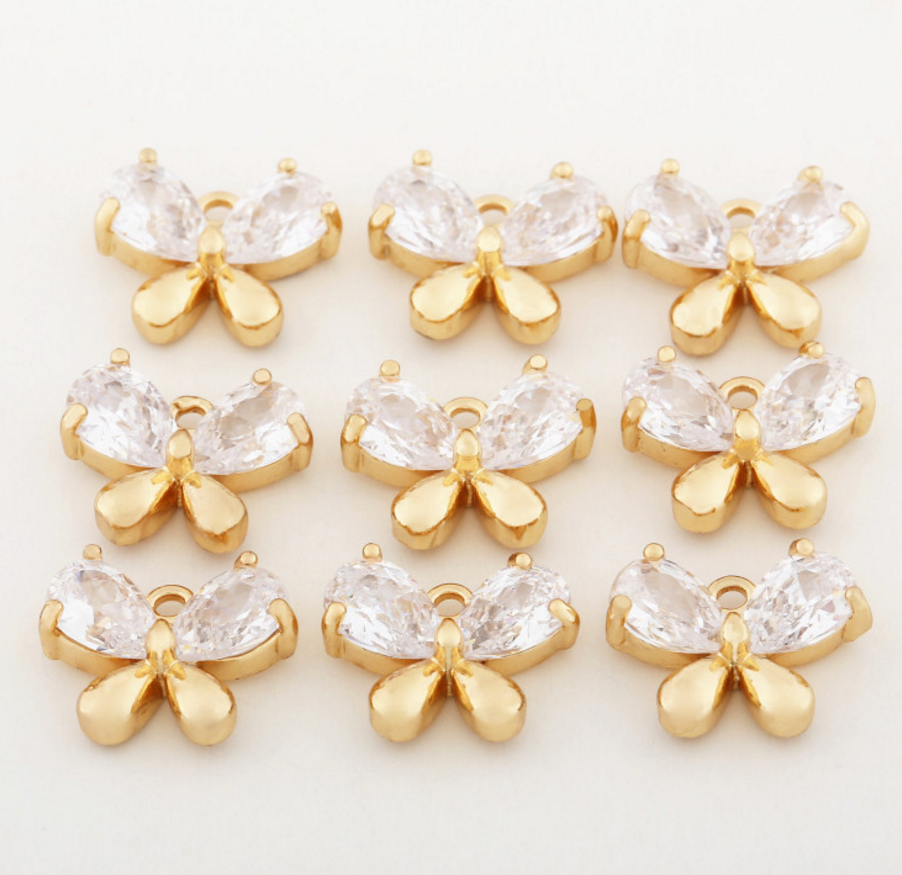 5 pcs 24k gold plated butterfly leaf pendant brass spacer beads  brass caps brass connector Xaxe.com