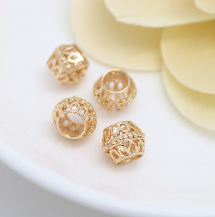 5 pcs 24k gold plated cubic 9mm hollow ball brass spacer beads  brass caps brass connector Xaxe.com