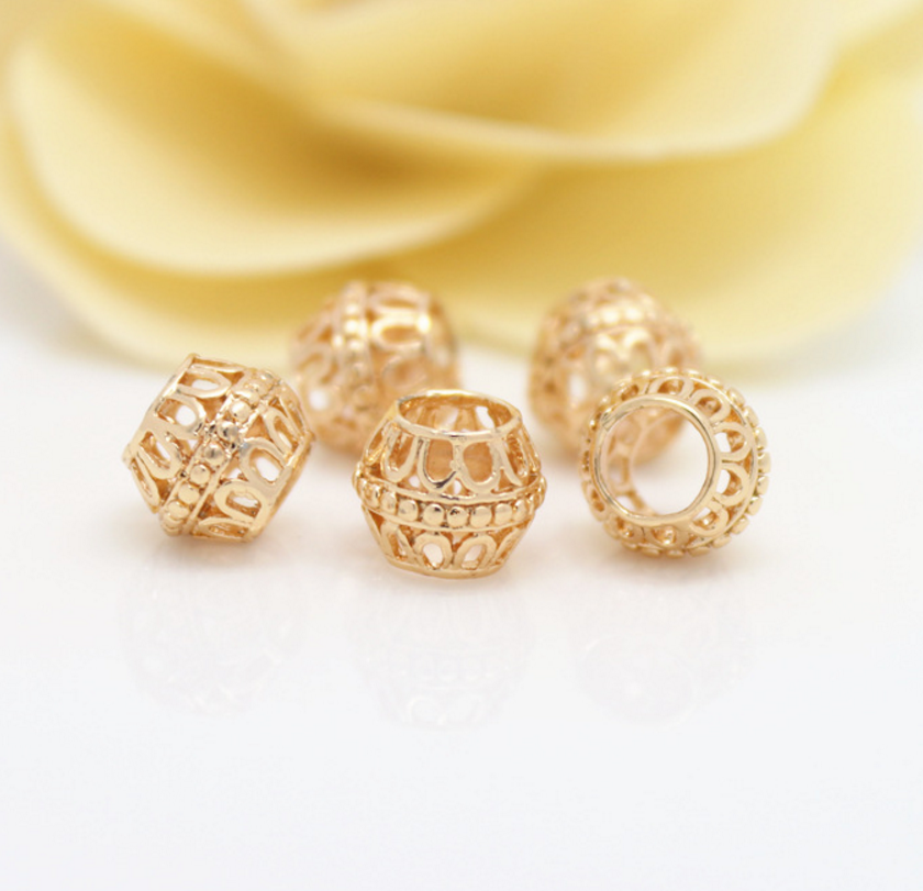 5 pcs 24k gold plated cubic 9mm hollow ball brass spacer beads  brass caps brass connector Xaxe.com