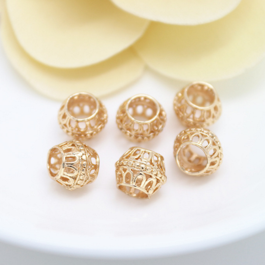 5 pcs 24k gold plated cubic 9mm hollow ball brass spacer beads  brass caps brass connector Xaxe.com