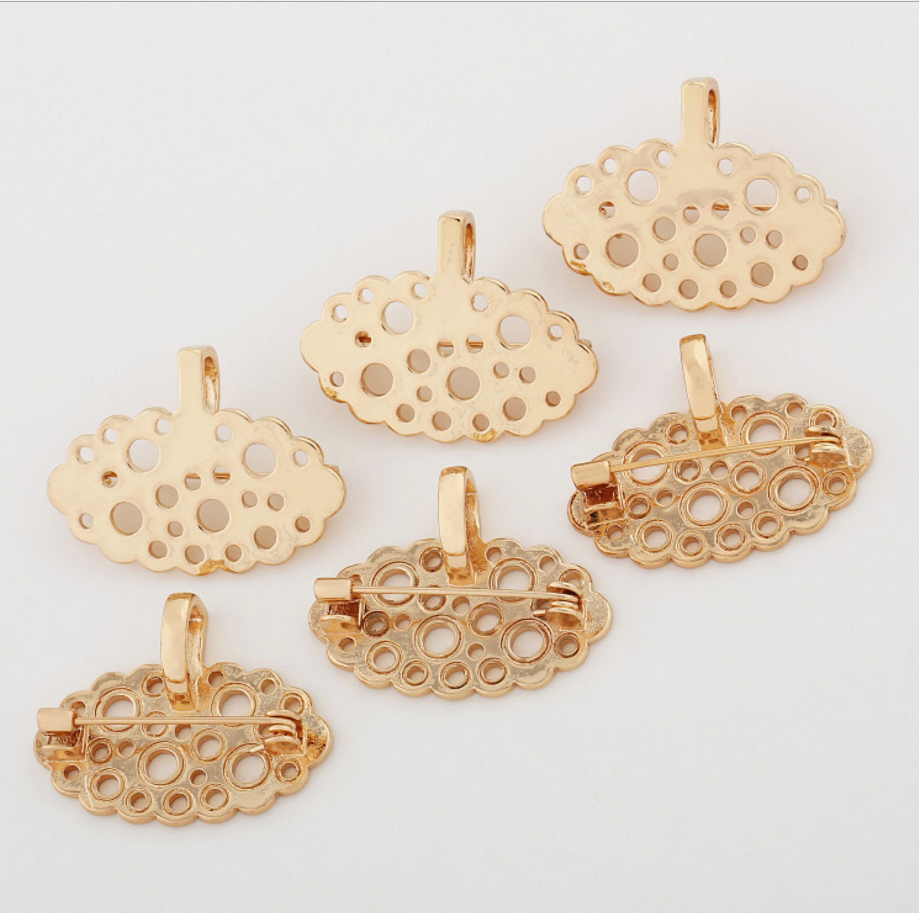 5 pcs 24k gold plated cubic fan shape pin brooch brass spacer beads  brass caps brass connector Xaxe.com