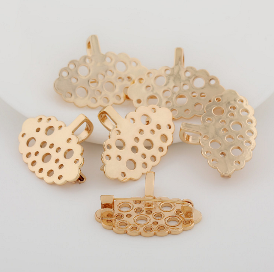 5 pcs 24k gold plated cubic fan shape pin brooch brass spacer beads  brass caps brass connector Xaxe.com