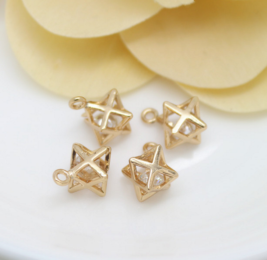 5 pcs 24k gold plated cubic octagon spacer beads brass brass caps brass bead Xaxe.com