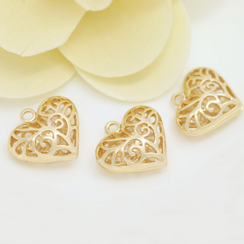 5 pcs 24k gold plated cubic poker heart brass spacer beads  brass caps brass connector Xaxe.com