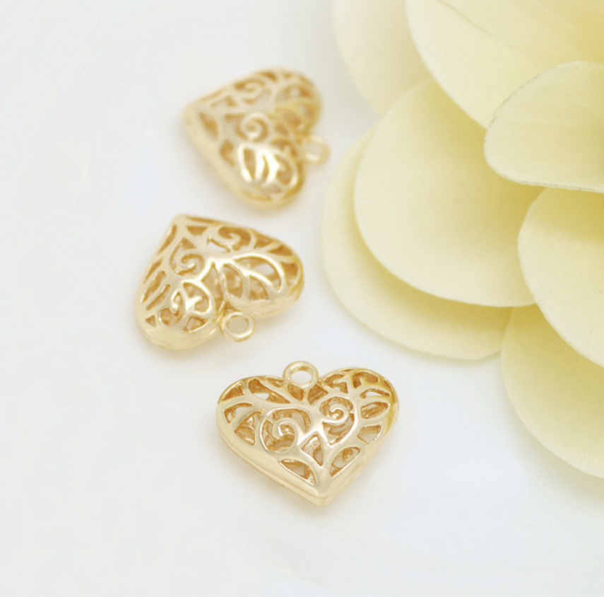 5 pcs 24k gold plated cubic poker heart brass spacer beads  brass caps brass connector Xaxe.com