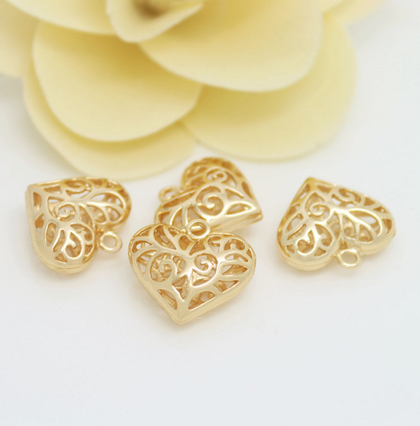 5 pcs 24k gold plated cubic poker heart brass spacer beads  brass caps brass connector Xaxe.com