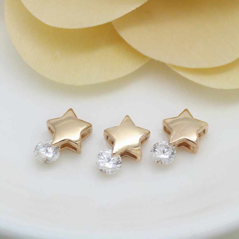 5 pcs 24k gold plated cubic shine star brass spacer beads  brass caps brass connector Xaxe.com