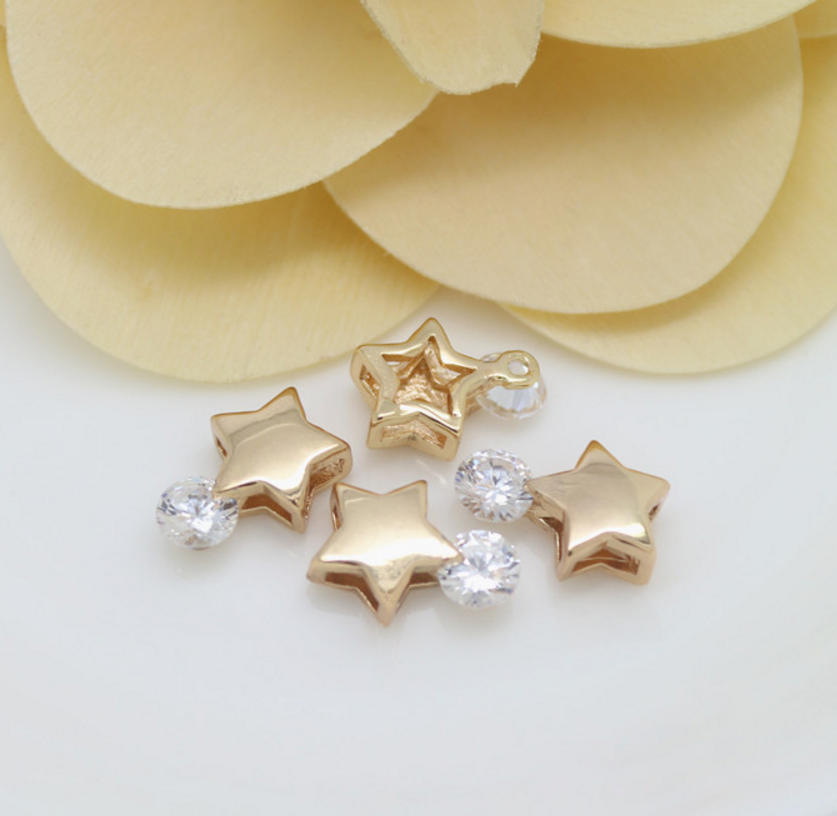 5 pcs 24k gold plated cubic shine star brass spacer beads  brass caps brass connector Xaxe.com