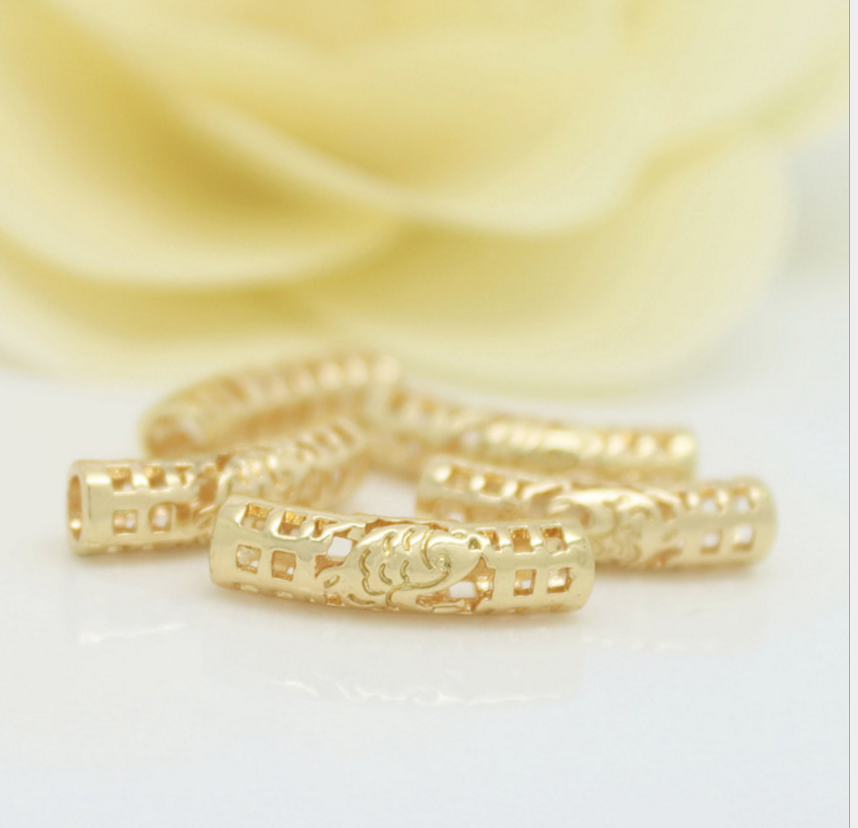 5 pcs 24k gold plated curved hollow tube brass spacer beads  brass caps brass connector Xaxe.com