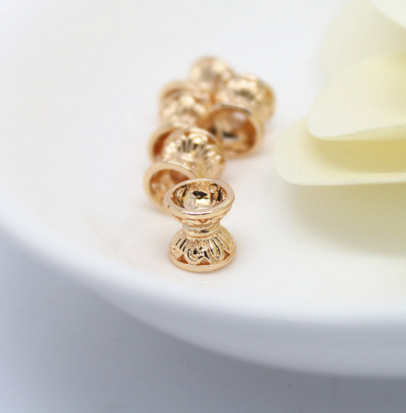 5 pcs 24k gold plated double head cubic brass spacer beads  brass caps brass connector Xaxe.com