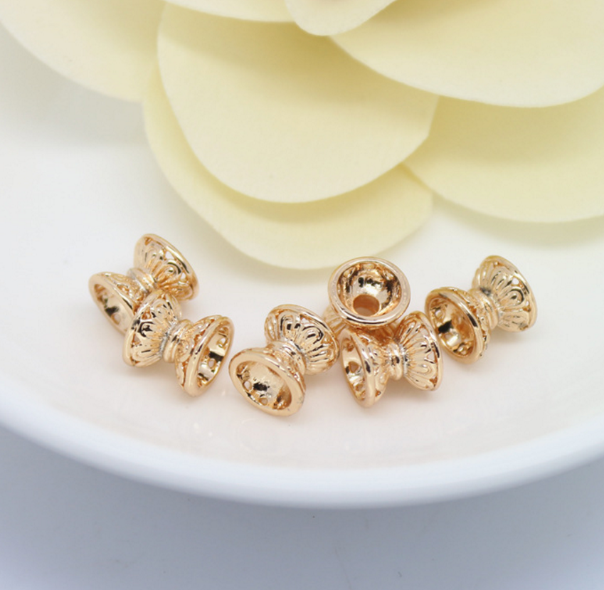 5 pcs 24k gold plated double head cubic brass spacer beads  brass caps brass connector Xaxe.com